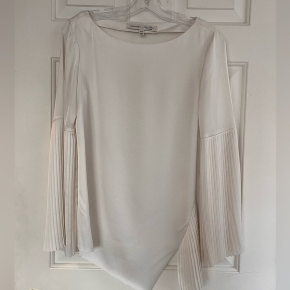 Banana Republic x Olivia Palermo Asymmetric Satin Pleated Sleeve